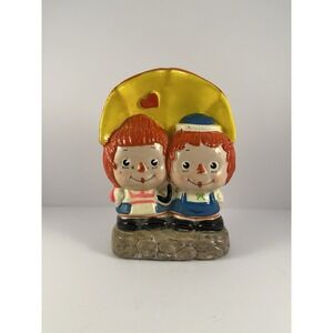 Vintage Hand painted  Raggedy Ann And Andy Ceramic Coin Bank